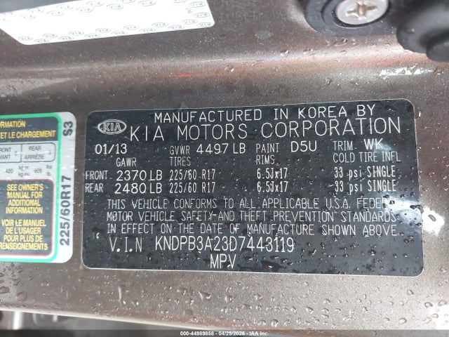 Продажа на аукционе авто 2013 Kia Sportage Lx, vin: KNDPB3A23D7443119, номер лота: 44989858