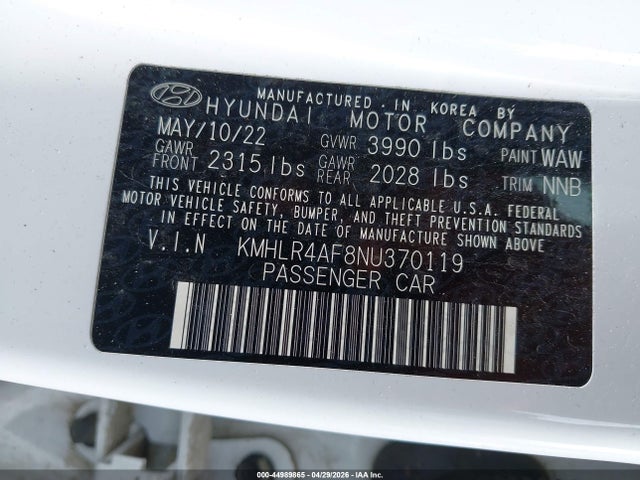 Aukcja sprzedaży 2022 Hyundai Elantra N Line, vin: KMHLR4AF8NU370119, numer aukcji: 44989865