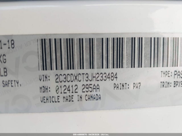 2C3CDXCT3JH233484 Dodge Charger R/t Rwd