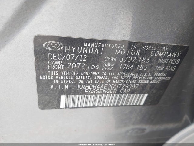 Продаж на аукціоні авто 2013 Hyundai Elantra Gls, vin: KMHDH4AE3DU729387, номер лоту: 44989877