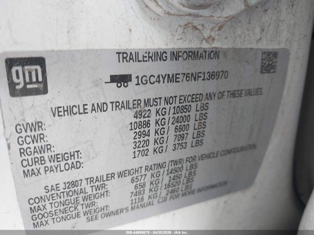 1GC4YME76NF136970 Chevrolet Silverado 2500hd 4wd Long Bed Custom
