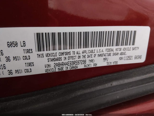 44989888 :رقم المزاد ، 2A8HR44E69R597298 vin ، 2009 Chrysler Town & Country Lx مزاد بيع