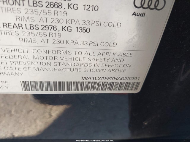 Aukcja sprzedaży 2017 Audi Q5 2.0t Premium, vin: WA1L2AFP3HA023001, numer aukcji: 44989903