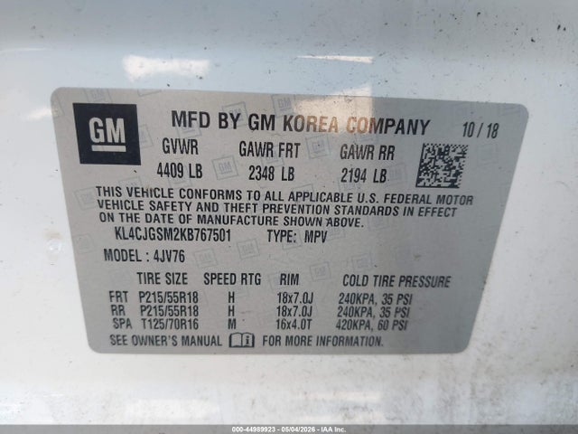 Продаж на аукціоні авто 2019 Buick Encore Awd Essence, vin: KL4CJGSM2KB767501, номер лоту: 44989923