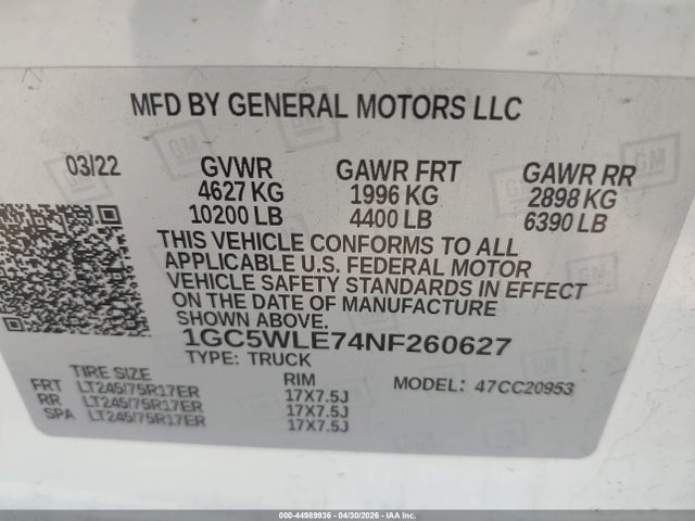 1GC5WLE74NF260627 Chevrolet Silverado 2500hd 2wd Long Bed Wt