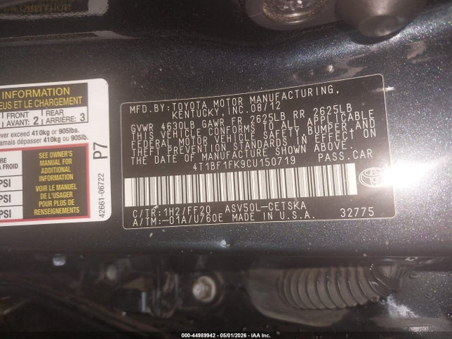 Продаж на аукціоні авто 2012 Toyota Camry Se, vin: 4T1BF1FK9CU150719, номер лоту: 44989942
