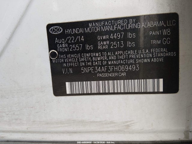 Продажа на аукционе авто 2015 Hyundai Sonata Limited, vin: 5NPE34AF3FH069493, номер лота: 44989950