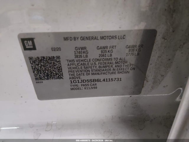 1G1JD5SB6L4115731 Chevrolet Sonic Fwd Lt