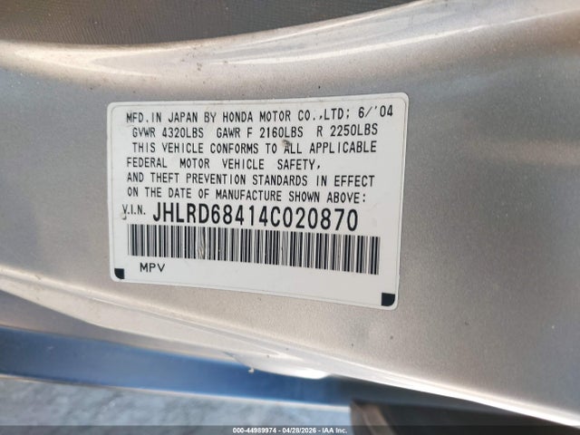 Продажа на аукционе авто 2004 Honda Cr-v Lx, vin: JHLRD68414C020870, номер лота: 44989974