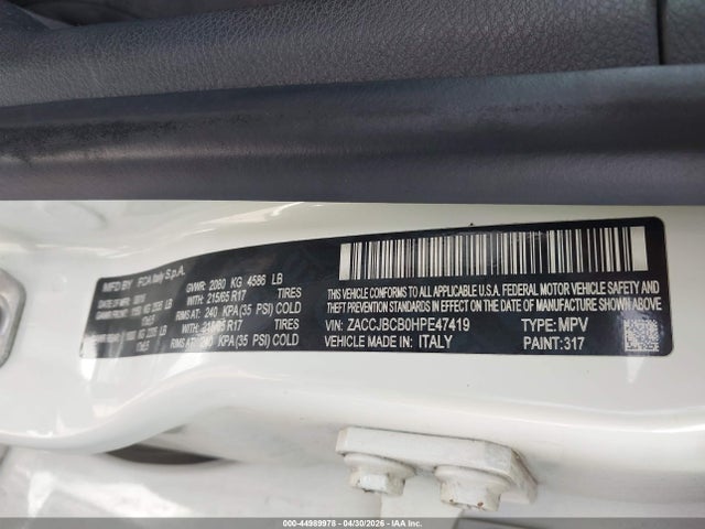 Aukcja sprzedaży 2017 Jeep Renegade Trailhawk 4x4, vin: ZACCJBCB0HPE47419, numer aukcji: 44989978