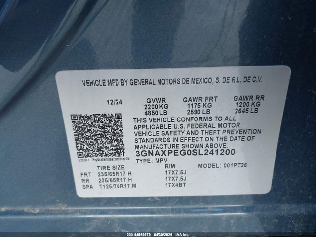 Продаж на аукціоні авто 2025 Chevrolet Equinox Awd Lt, vin: 3GNAXPEG0SL241200, номер лоту: 44989979