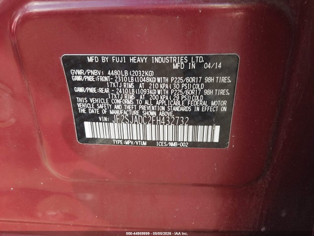 Subaru Forester 2.5i Premium 2015 JF2SJADC2FH432732 Image 9