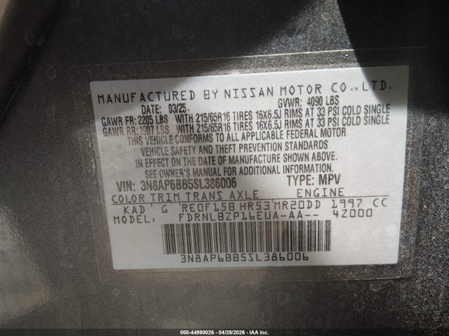 3N8AP6BB5SL386006 Nissan Kicks S Intelligent Awd