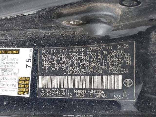 Aukcja sprzedaży 2006 Toyota Prius, vin: JTDKB20U267507984, numer aukcji: 44990036