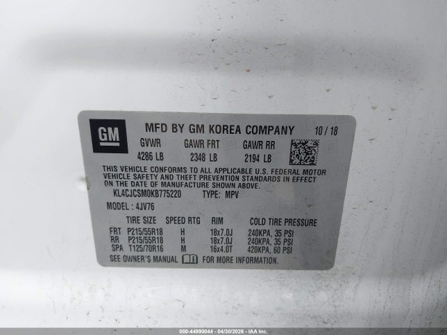 Auction sale of the 2019 Buick Encore Fwd Essence, vin: KL4CJCSM0KB775220, lot number: 44990044