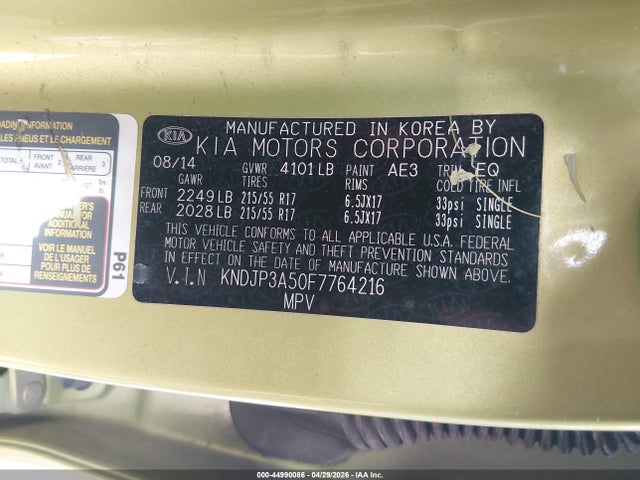 Aukcja sprzedaży 2015 Kia Soul +, vin: KNDJP3A50F7764216, numer aukcji: 44990086