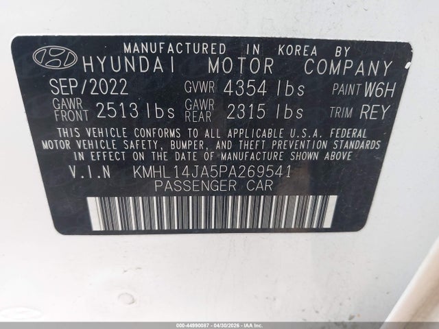 Продажа на аукционе авто 2023 Hyundai Sonata Sel, vin: KMHL14JA5PA269541, номер лота: 44990087