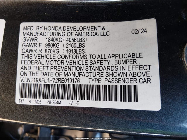 Honda Civic Ex-l 2024 19XFL1H72RE019176 Image 9