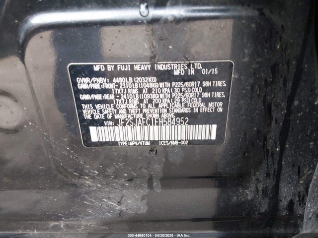 Aukcja sprzedaży 2015 Subaru Forester 2.5i Premium, vin: JF2SJAFC1FH584952, numer aukcji: 44990104