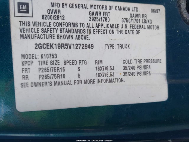 Продажа на аукционе авто 1997 Chevrolet K1500 Fleetside, vin: 2GCEK19R5V1272949, номер лота: 44990117