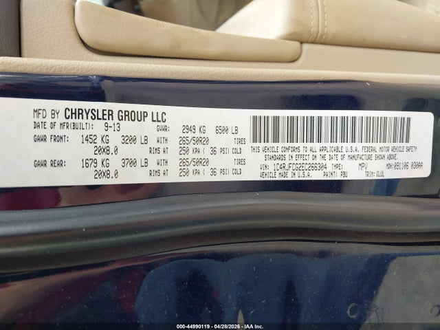 44990119 :رقم المزاد ، 1C4RJFCG2EC266304 vin ، 2014 Jeep Grand Cherokee Overland مزاد بيع