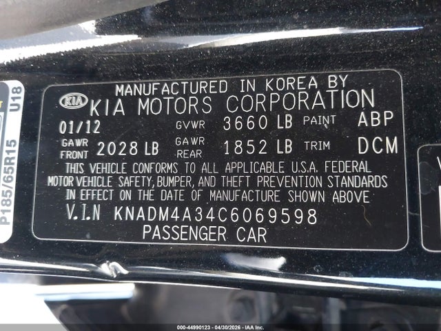 Продажа на аукционе авто 2012 Kia Rio Lx, vin: KNADM4A34C6069598, номер лота: 44990123