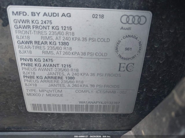 Продаж на аукціоні авто 2018 Audi Q5 2.0t Premium/2.0t Tech Premium, vin: WA1ANAFY4J2132767, номер лоту: 44990127