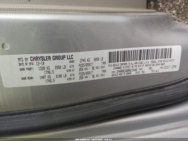 44990134 :رقم المزاد ، 2A4RR8DG8BR615448 vin ، 2011 Chrysler Town & Country Touring-l مزاد بيع