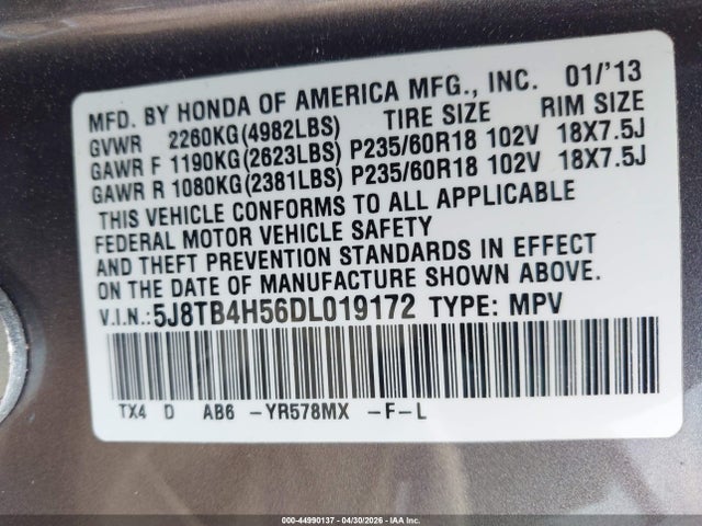 2013 Acura Rdx მანქანა იყიდება აუქციონზე, vin: 5J8TB4H56DL019172, აუქციონის ნომერი: 44990137
