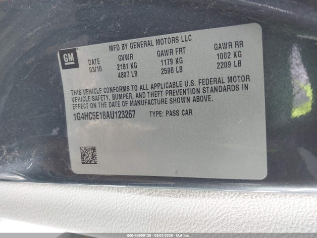 Продажа на аукционе авто 2010 Buick Lucerne Cxl, vin: 1G4HC5E18AU123267, номер лота: 44990139