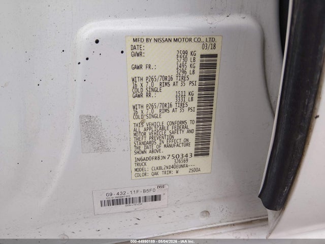 Nissan Frontier Sv 2018 1N6AD0FR8JN750343 Image 9