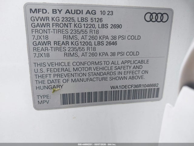 Продаж на аукціоні авто 2024 Audi Q3 Premium 45 Tfsi S Line Quattro Tiptronic, vin: WA1DECF36R1046682, номер лоту: 44990201