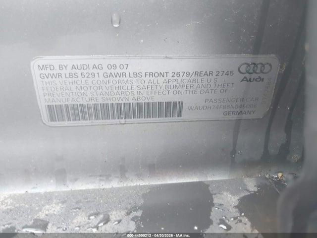 44990212 :رقم المزاد ، WAUDH74F88N045006 vin ، 2008 Audi A6 3.2 مزاد بيع
