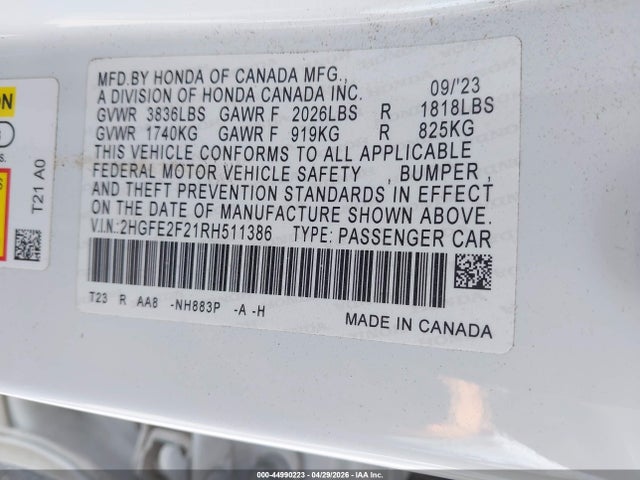 2HGFE2F21RH511386 Honda Civic Lx
