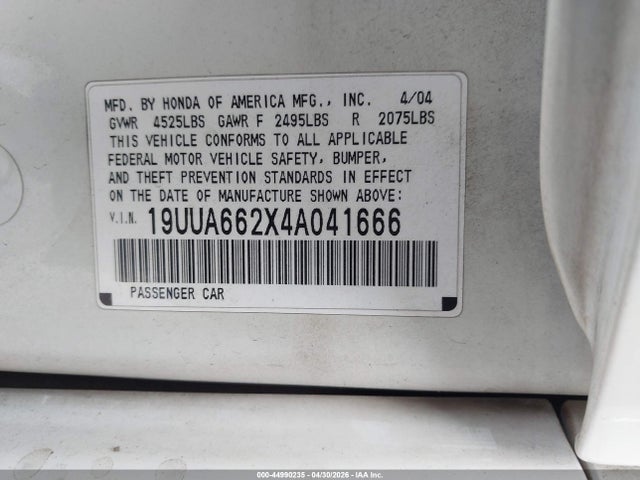 2004 Acura Tl მანქანა იყიდება აუქციონზე, vin: 19UUA662X4A041666, აუქციონის ნომერი: 44990235