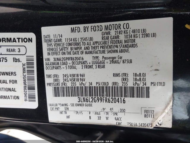 3LN6L2G99FR620416 Lincoln MKZ