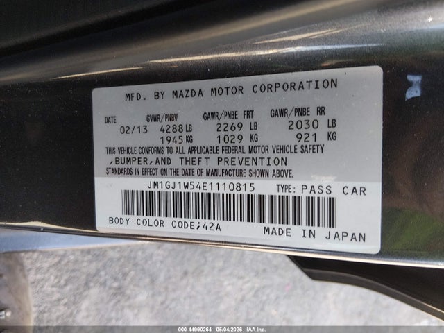2014 Mazda Mazda6 I Grand Touring მანქანა იყიდება აუქციონზე, vin: JM1GJ1W54E1110815, აუქციონის ნომერი: 44990264