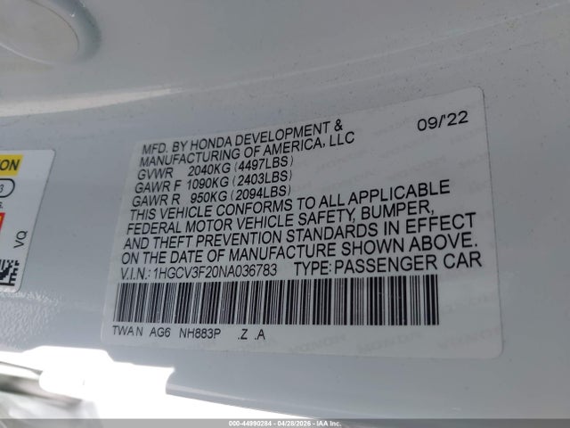 Продажа на аукционе авто 2022 Honda Accord Hybrid Sport, vin: 1HGCV3F20NA036783, номер лота: 44990284