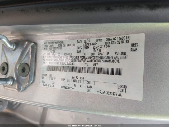 1FMCU0G75GUC58033 Ford ESCAPE SE