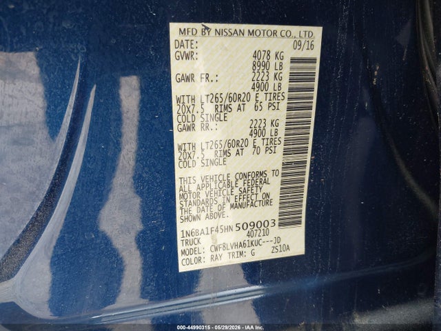 Aukcja sprzedaży 2017 Nissan Titan Xd Sl Diesel, vin: 1N6BA1F45HN509003, numer aukcji: 44990315