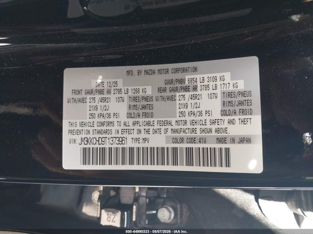 2026 Mazda Cx-90 3.3 Turbo Premium Sport მანქანა იყიდება აუქციონზე, vin: JM3KKCHD9T1373961, აუქციონის ნომერი: 44990323