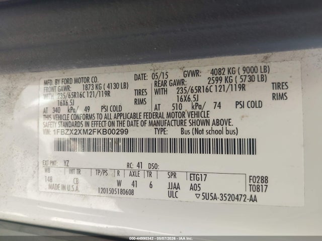 Aukcja sprzedaży 2015 Ford Transit-350 Xlt, vin: 1FBZX2XM2FKB00299, numer aukcji: 44990342