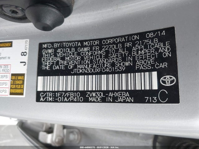 44990370 :رقم المزاد ، JTDKN3DUXF0401539 vin ، 2015 Toyota Prius Two مزاد بيع