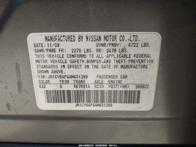 Продажа на аукционе авто 2010 Infiniti G37 Journey, vin: JN1CV6AP4AM401299, номер лота: 44990376