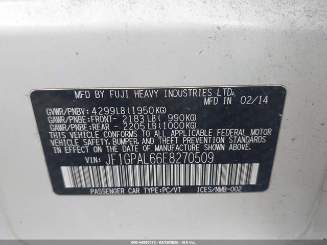 Продажа на аукционе авто 2014 Subaru Impreza 2.0i Sport Premium, vin: JF1GPAL66E8270509, номер лота: 44990378