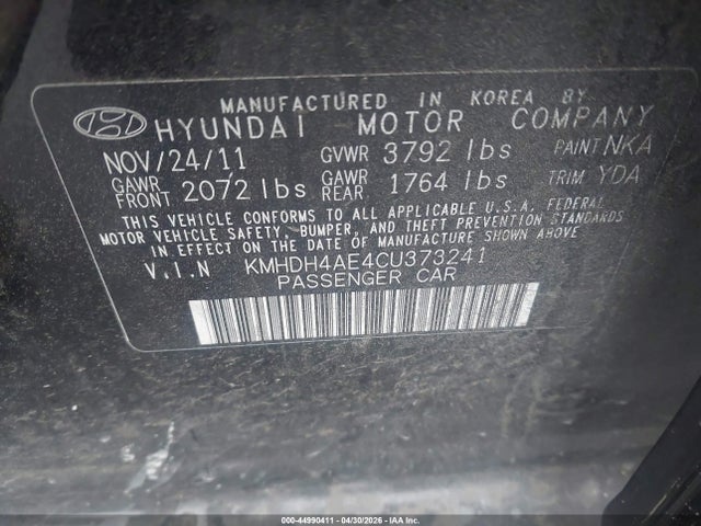 2012 Hyundai Elantra Gls (ulsan Plant) მანქანა იყიდება აუქციონზე, vin: KMHDH4AE4CU373241, აუქციონის ნომერი: 44990411