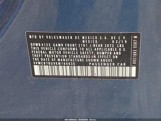 2019 Volkswagen Jetta 1.4t R-line/1.4t S/1.4t Se მანქანა იყიდება აუქციონზე, vin: 3VWCB7BU9KM164635, აუქციონის ნომერი: 44990422