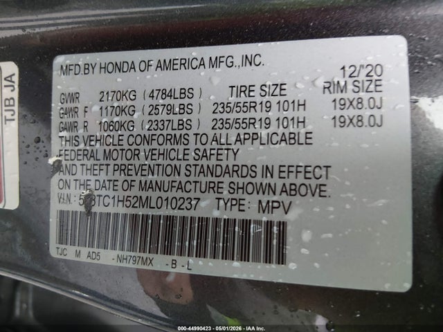 Aukcja sprzedaży 2021 Acura Rdx Technology Package, vin: 5J8TC1H52ML010237, numer aukcji: 44990423