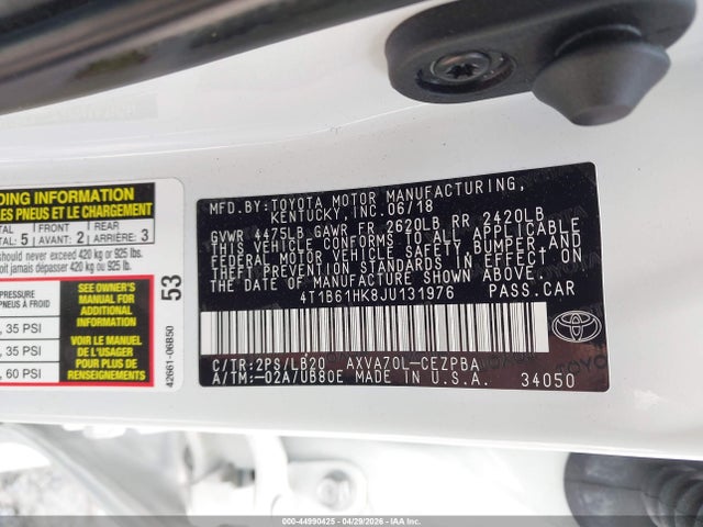 4T1B61HK8JU131976 Toyota CAMRY XSE