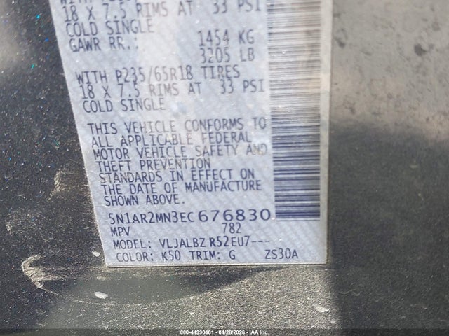 44990461 :رقم المزاد ، 5N1AR2MN3EC676830 vin ، 2014 Nissan Pathfinder S مزاد بيع